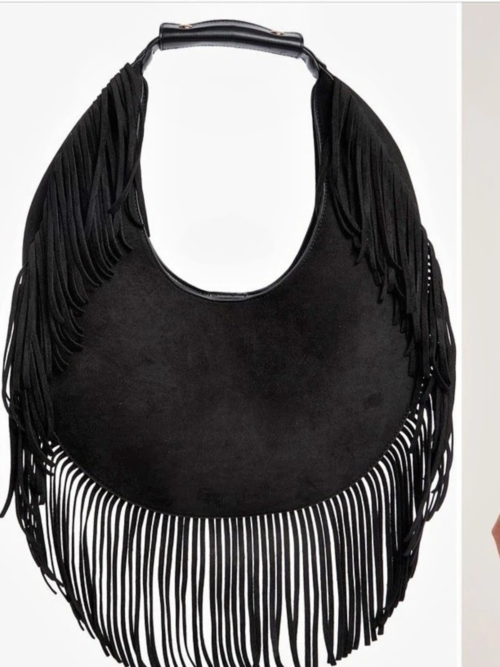 Urban Expressions Faux Suede Hobo Black Fringe Bag NWT